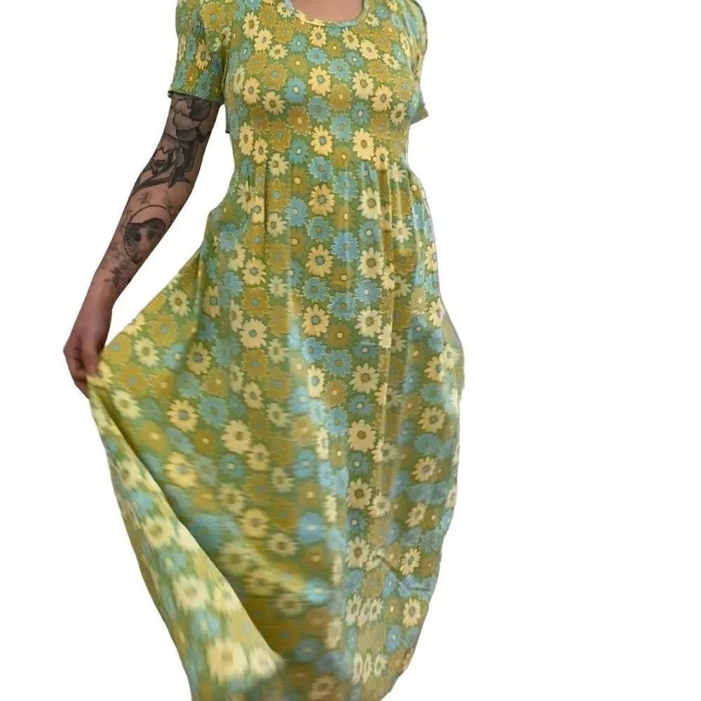 Vintage Green Floral A-Line Dress